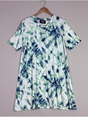 Johnny Was Workshop Tie Dye Swing Dress Blue Green Boho Luxe Size XL